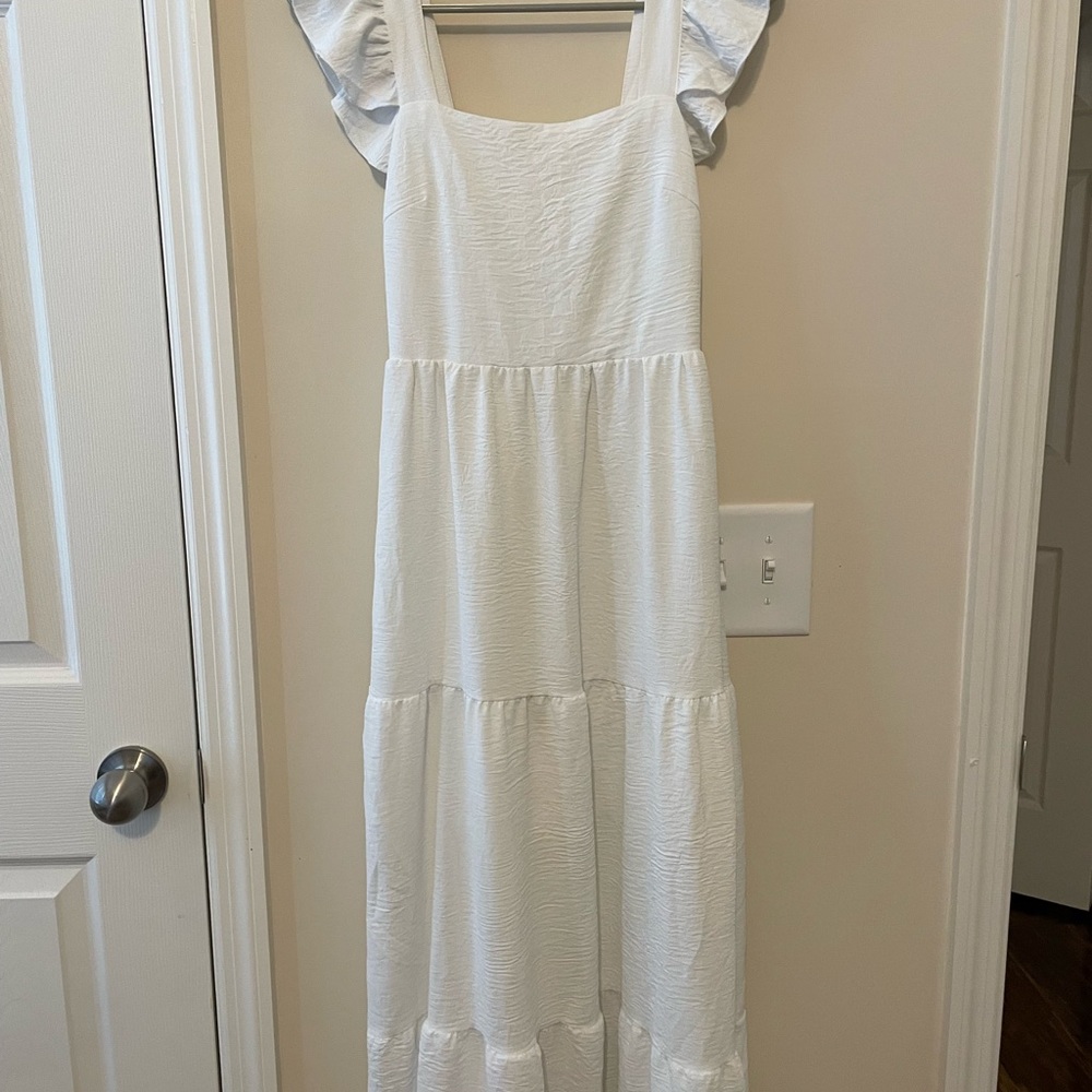 Womens White Ruffle Sleeve Maxi Dress